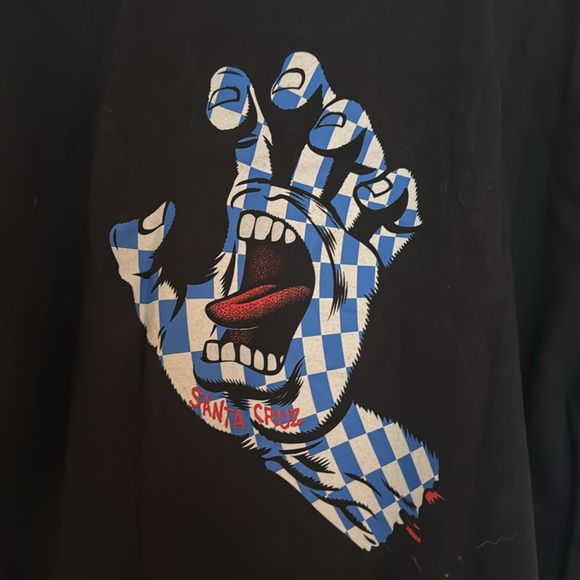 Black Santa Cruz Tee with Classic Screaming Hand Checkered Graphic - Picture 6 of 7